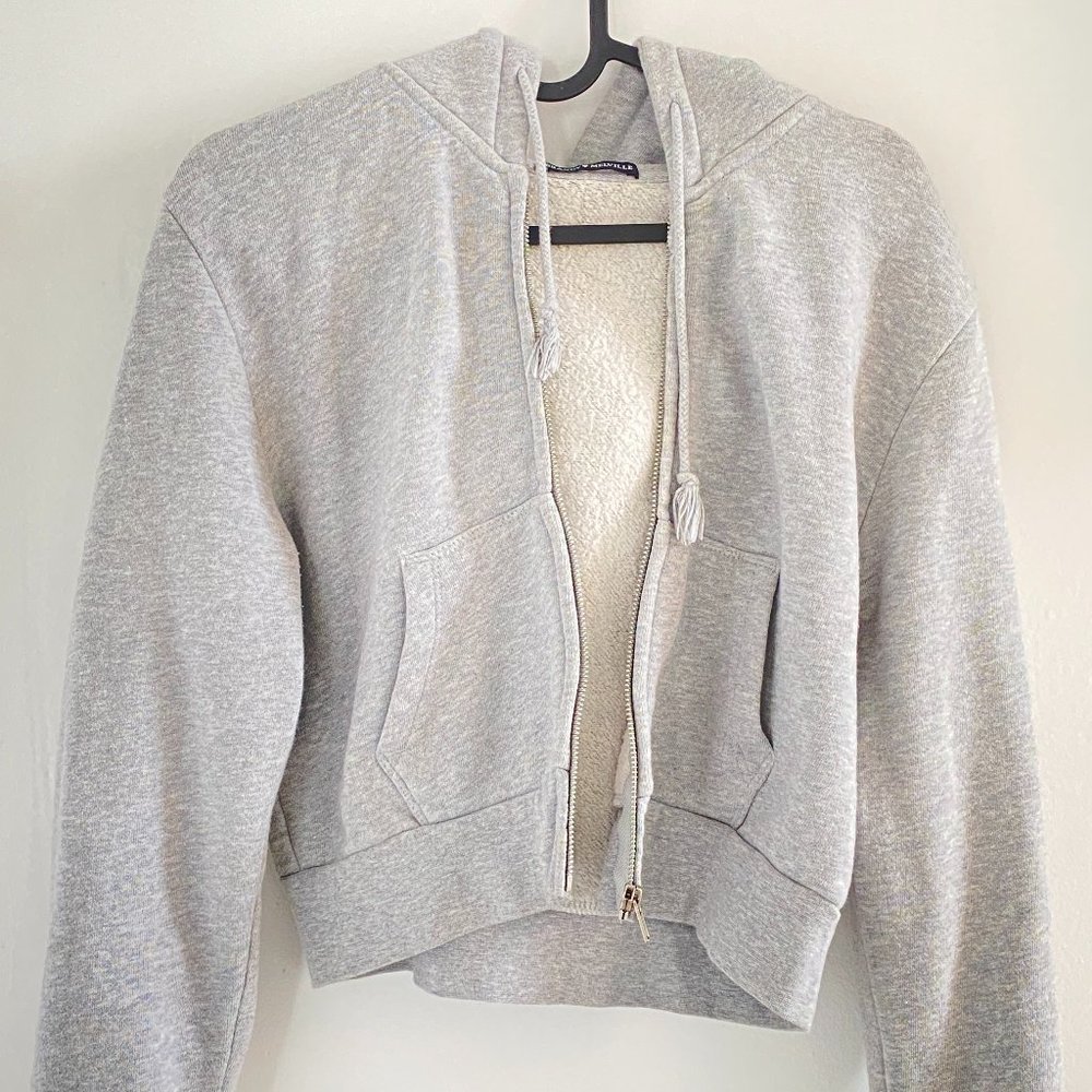 Gray Brandy Melville Cropped Zip Up Sweater
